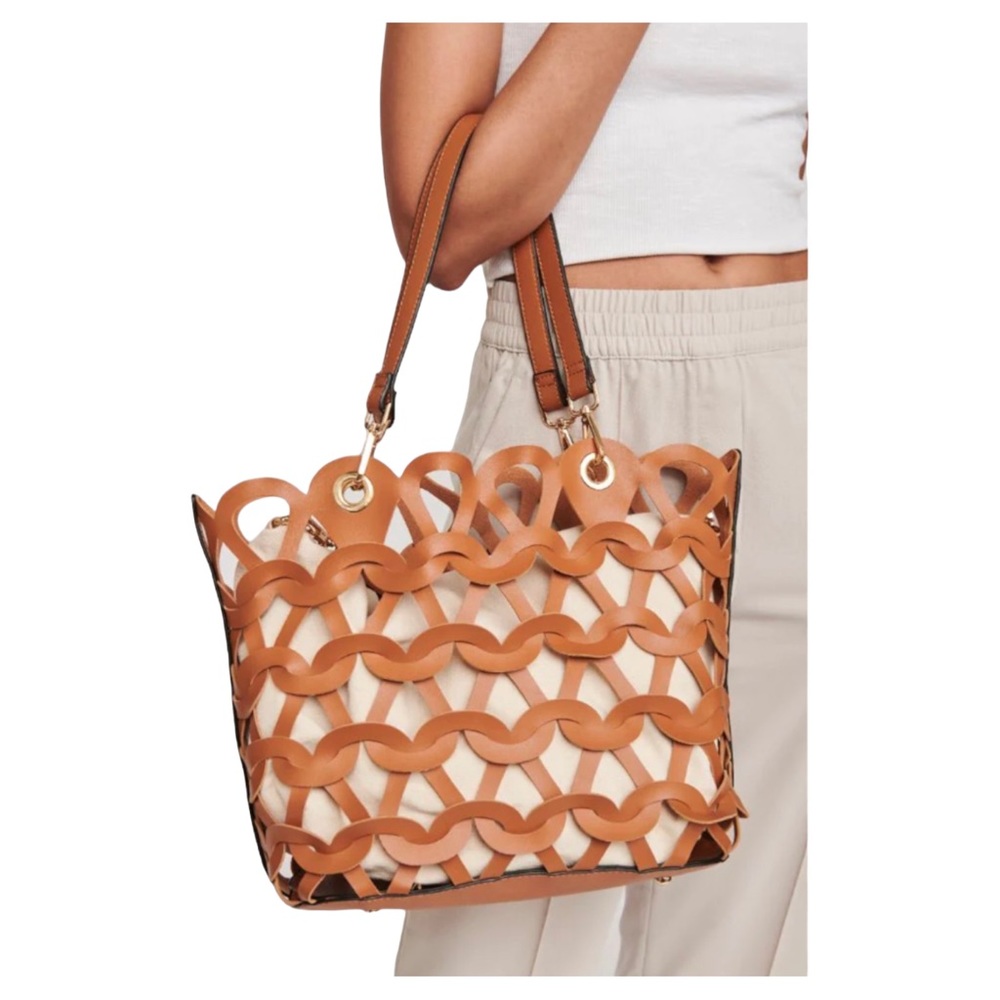 MODA LUXE Paige Tan Tote Bag Vegan Leather Tan Tote Handbag - Picture 14 of 14
